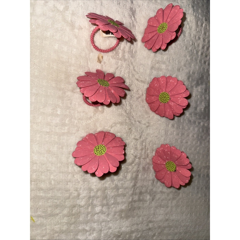 Crate And Barrel Pink Gerbera Daisy Flower Napkin Rings Set Of 6